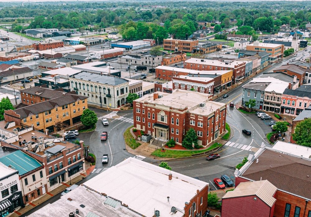 Aerial view of Elizabethtown main street Kentucky